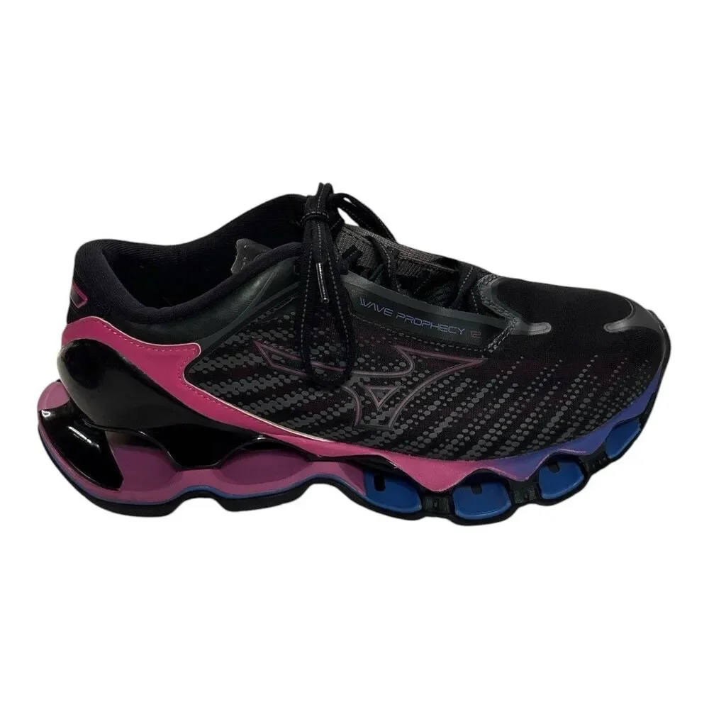 Mizuno Wave Prophecy 12 Womens Running Shoes Black Pink Blue J1GD230024 Size 8.5